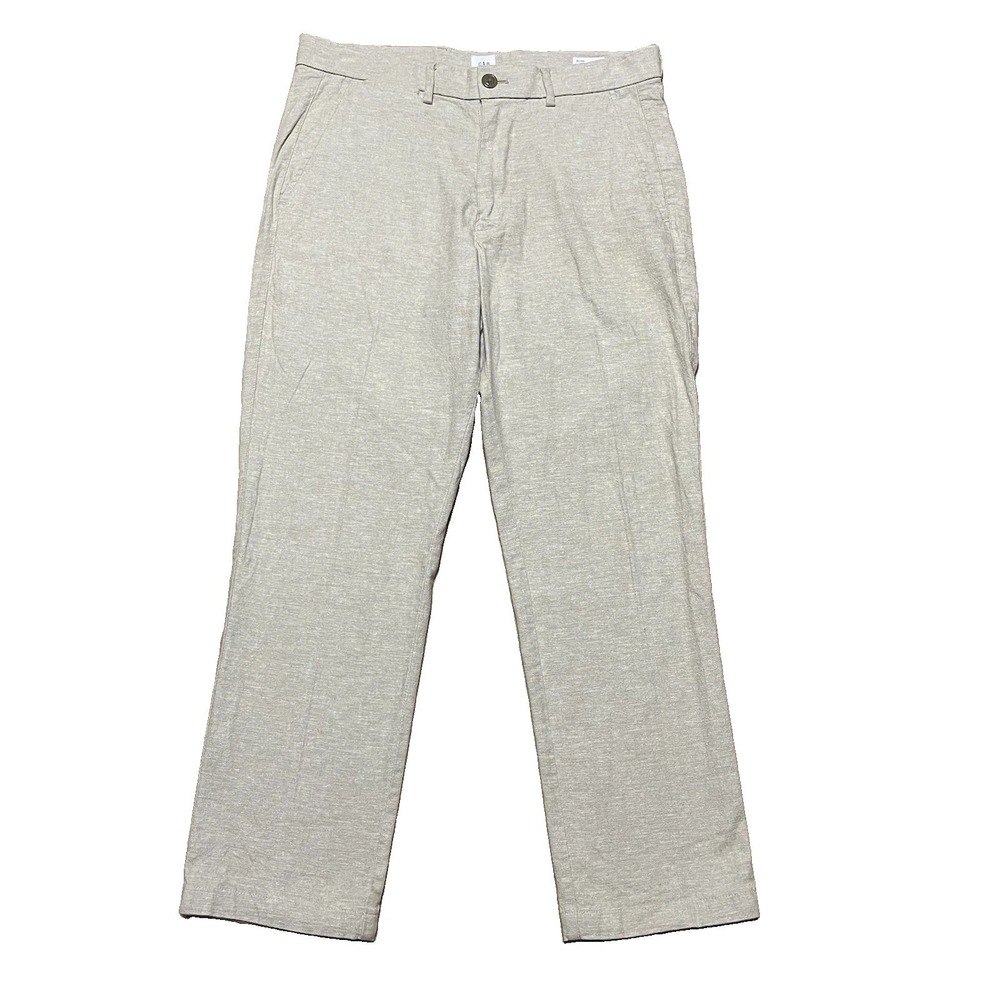 ⁠Gap Mens Linen Cotton Blend Slim Fit Chino Pants 31x30 Brown Khakis Casual